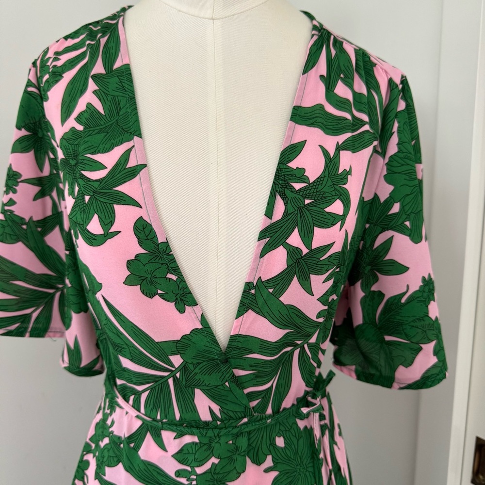 Floral Green and Pink Wrap Dress - Picture 4 of 10